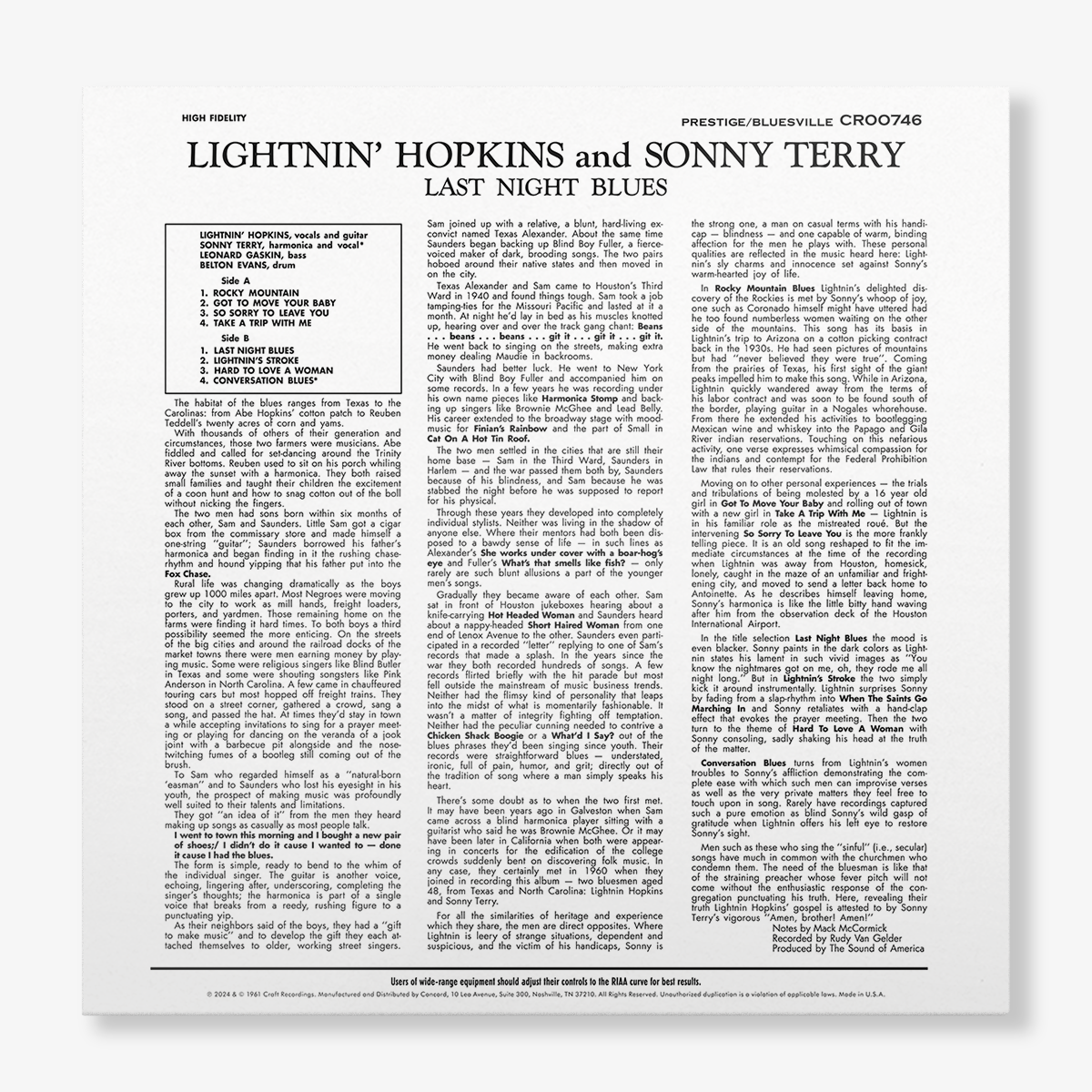 Lightnin’ Hopkins ft Sonny Terry - Last Night Blues (Bluesville Series)