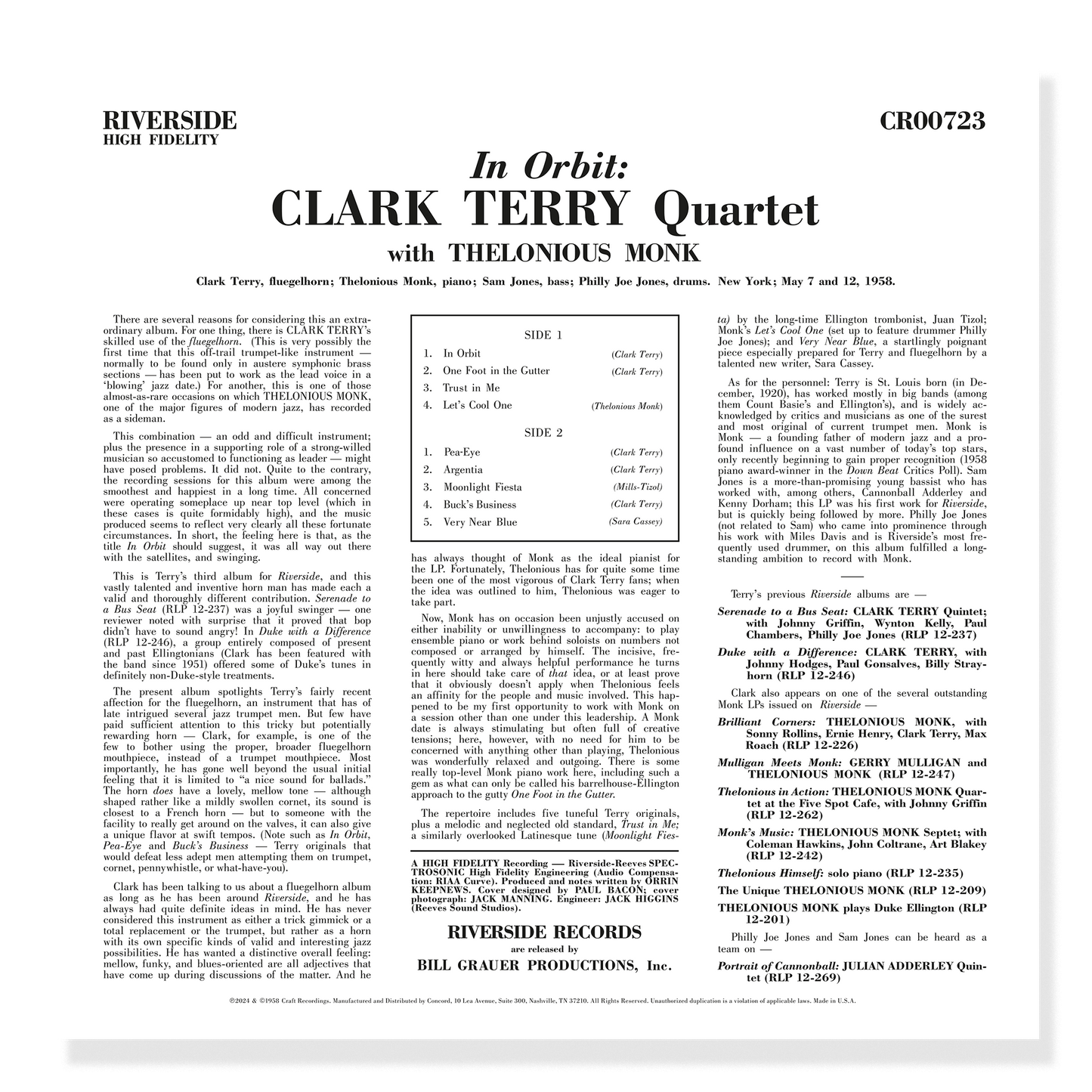 Clark Terry & Thelonious Monk - In Orbit (Original Jazz Classics Series)