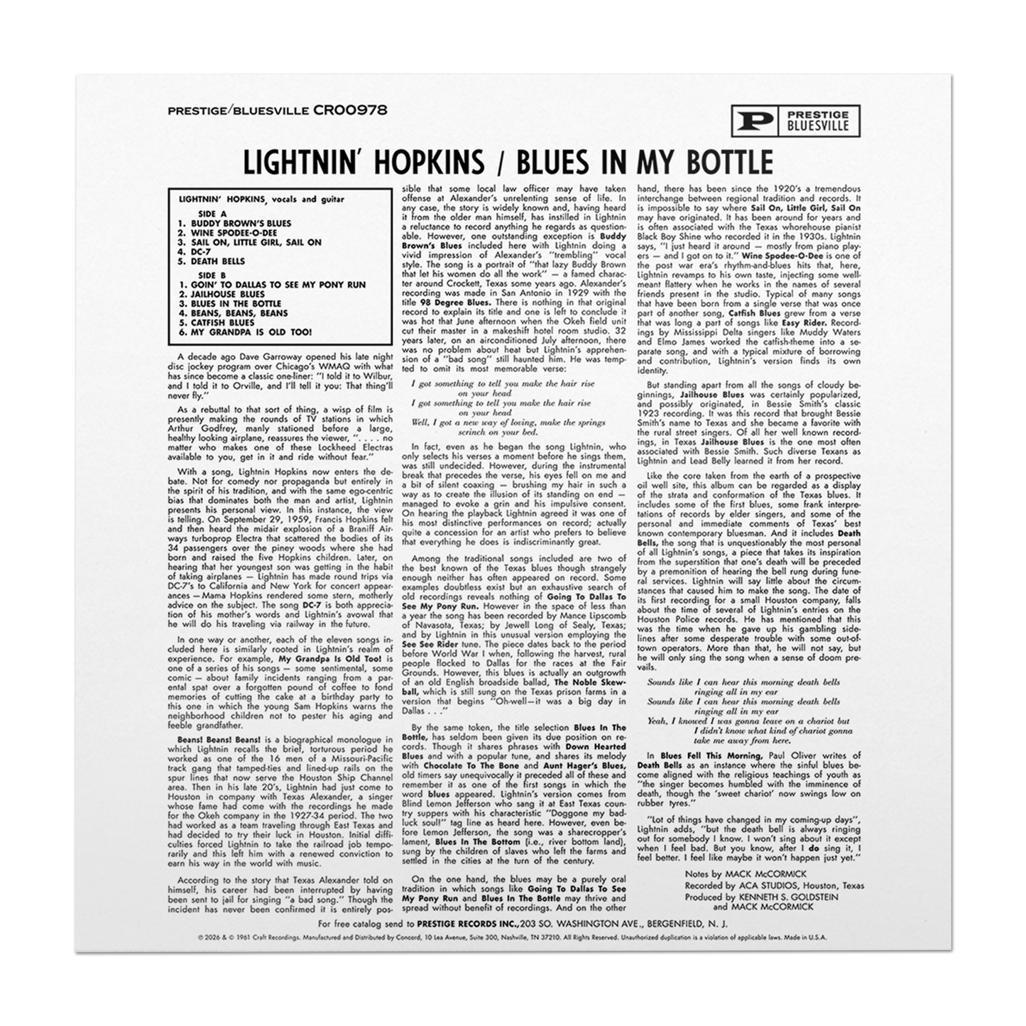 Lightnin’ Hopkins - Blues In My Bottle (Bluesville Series)