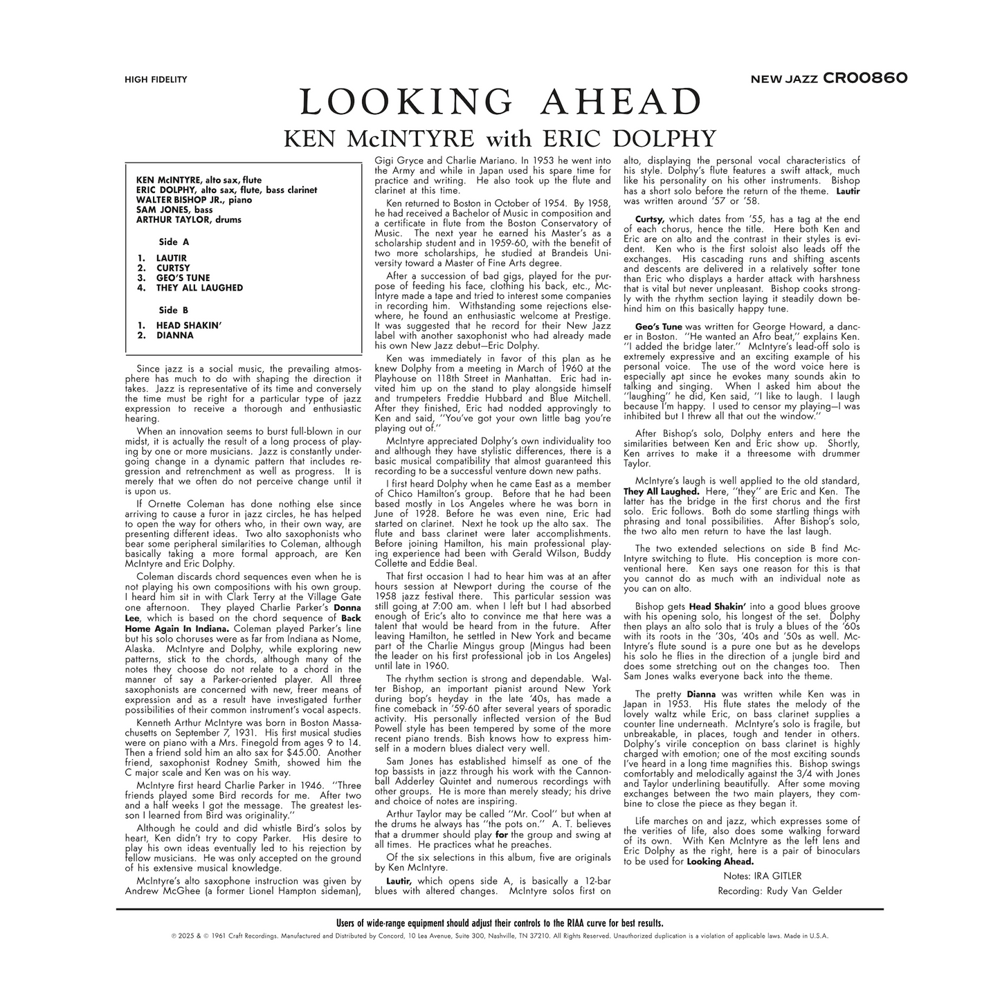 Ken McIntyre & Eric Dolphy - Looking Ahead (Original Jazz Classics Series)