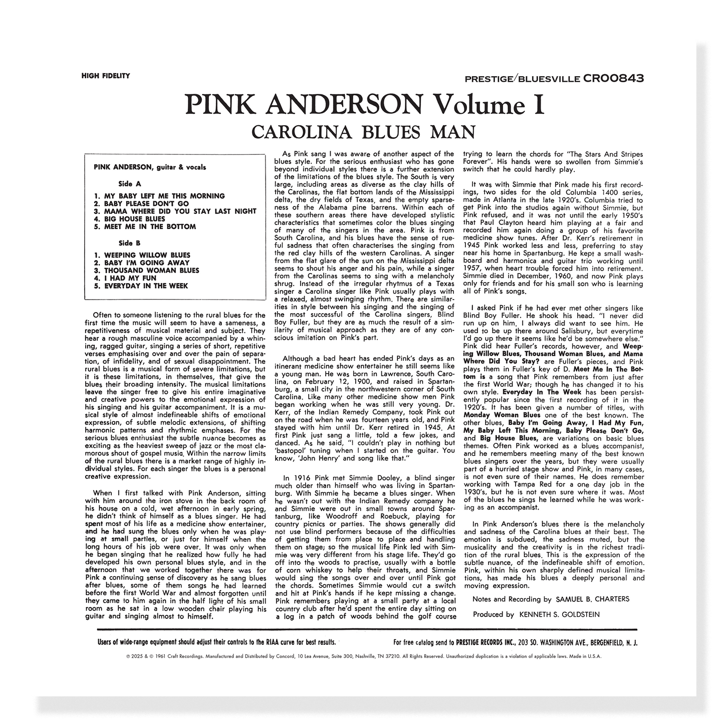 Pink Anderson - Carolina Blues Man, Volume 1 (Bluesville Series)