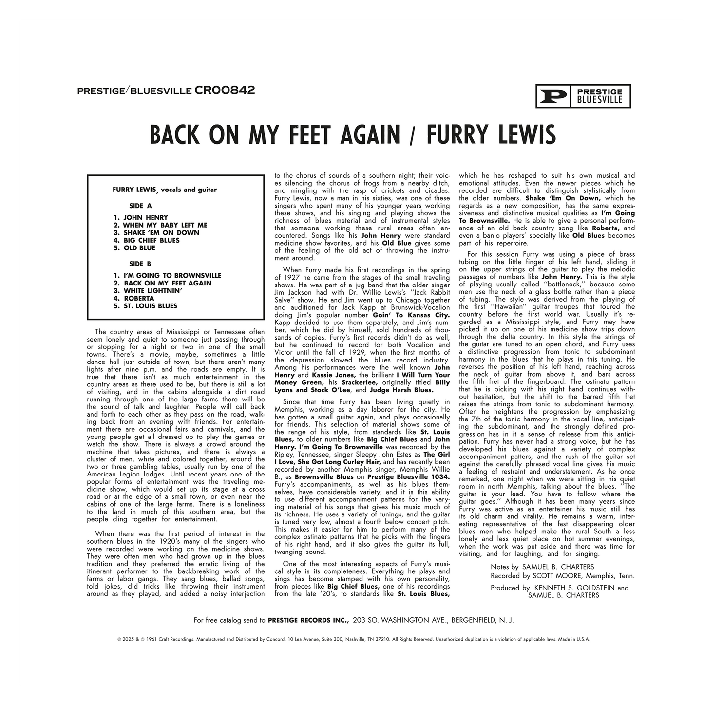Furry Lewis - Back On My Feet Again (Bluesville Series)