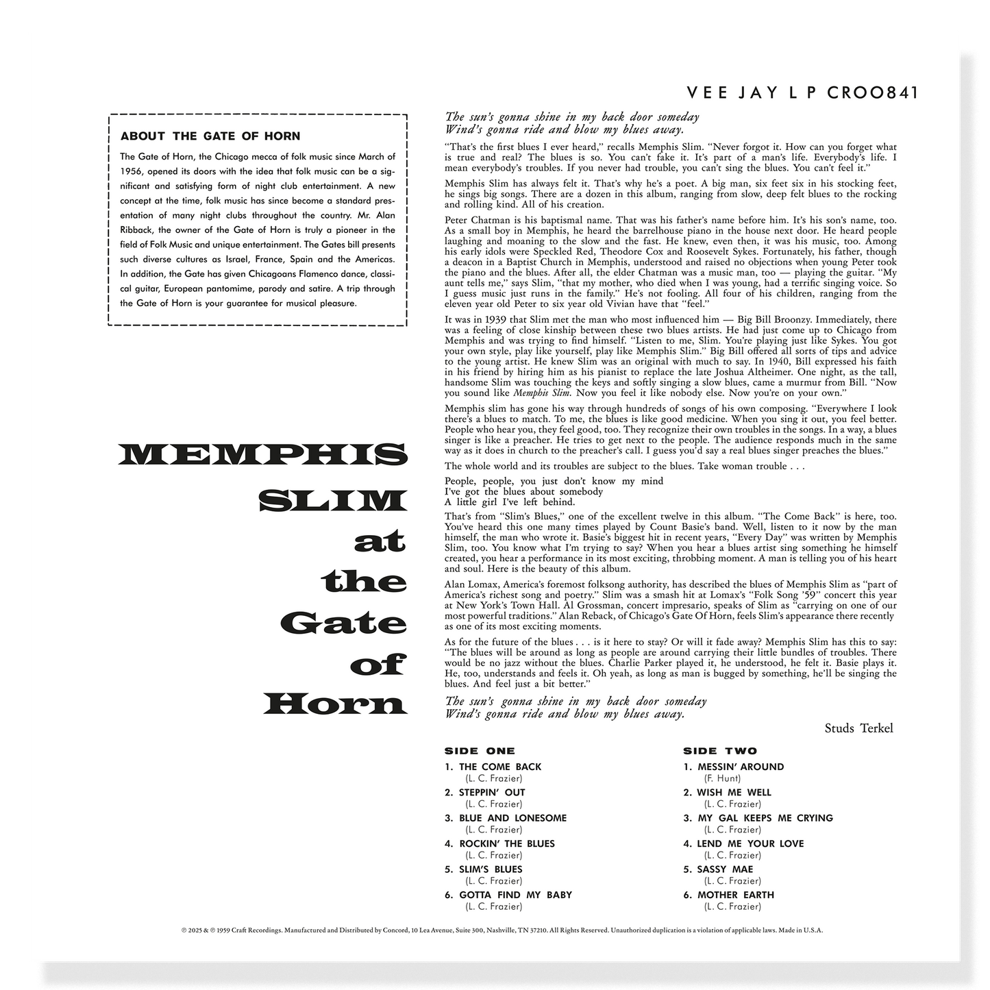 Memphis Slim - At The Gate of Horn (Bluesville Series)